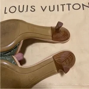 Louis Vuitton Green Slide Sandals with Monogram Canvas